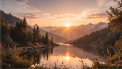 Lac de montagne au lever du soleil